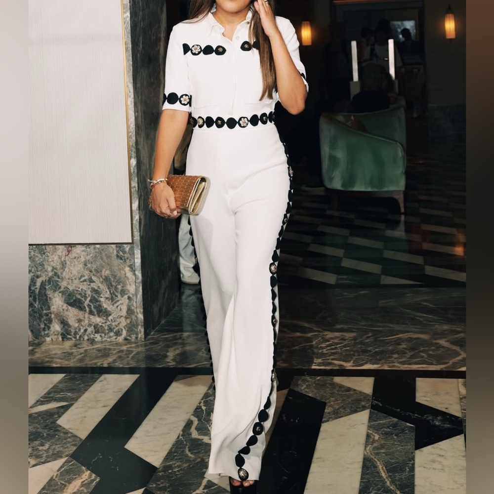 Elie Saab Studded Cady Jumpsuit in White - Picture 4 of 13